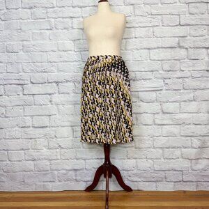 Avec Les Filles Yellow Black Cream Printed Midi Skirt
